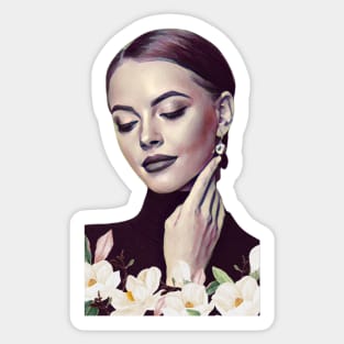 Lady With Flowers Painting - Portrait Sticker